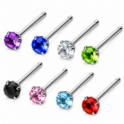 1mm silver nose studs with 3mm CZ gems in assorted colours