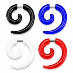 Colourful fake ear stretching spiral tapers with silver bar closures