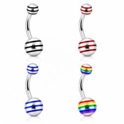 Belly bars with striped balls in rainbow, red, blue and black
