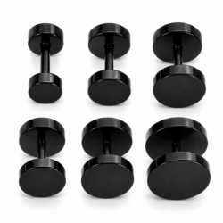 Black fake plug earrings in assorted disc sizes