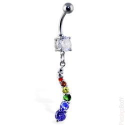Belly Bar with Jewellerd Rainbow CZ Drop Dangle