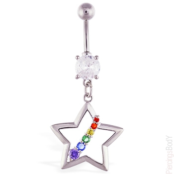 Star with Rainbow Stripe Dangle Belly Bar