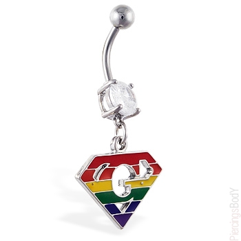 Rainbow SuperGirl Dangle Belly Bar