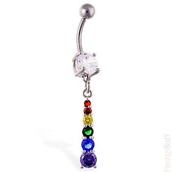 Rainbow Jewelled Dangle Belly Bar