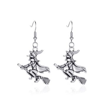 Witch on her broom dangle earrings