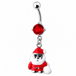 Christmas Santa belly bar with red crystal gem and dangling Santa charm