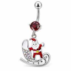 Christmas belly bar with red crystal and sparkling Santa sleigh charm