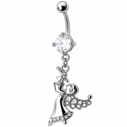 Christmas angel belly bar with clear crystal gem and sparkling silver angel charm