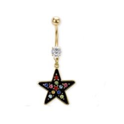 Gold Belly Bar with a Black Star Dangle