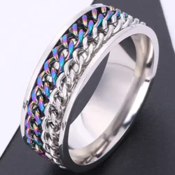 Rainbow and Steel Spinner Fidget Ring