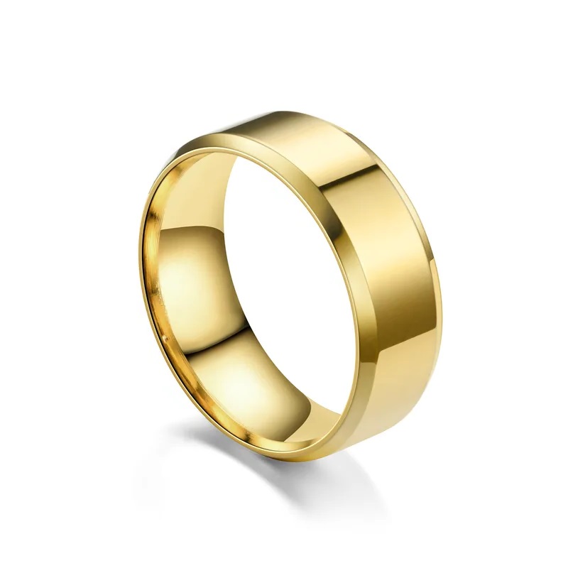 Gold 8mm Stainless Steel Ring with a Straight Edge