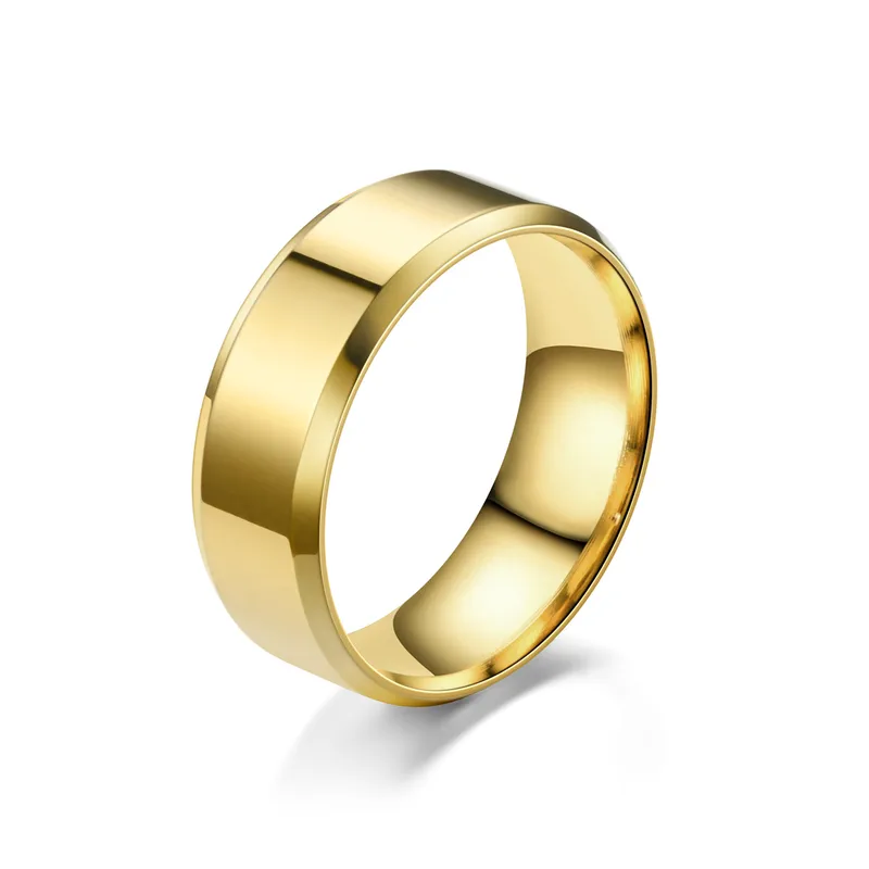 Gold 6mm Stainless Steel Ring with Bevelled Edges