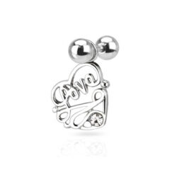 Cartilage Barbell with Love Heart Dangle