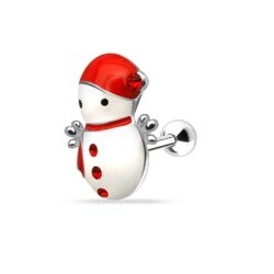 Snowman with Red Gems Cartilage Barbell