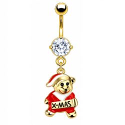 Xmas Teddy Bear Clear Gem Belly Bar