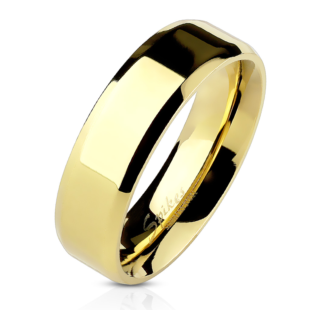 Gold 8mm Stainless Steel Ring with a Bevelled Edge