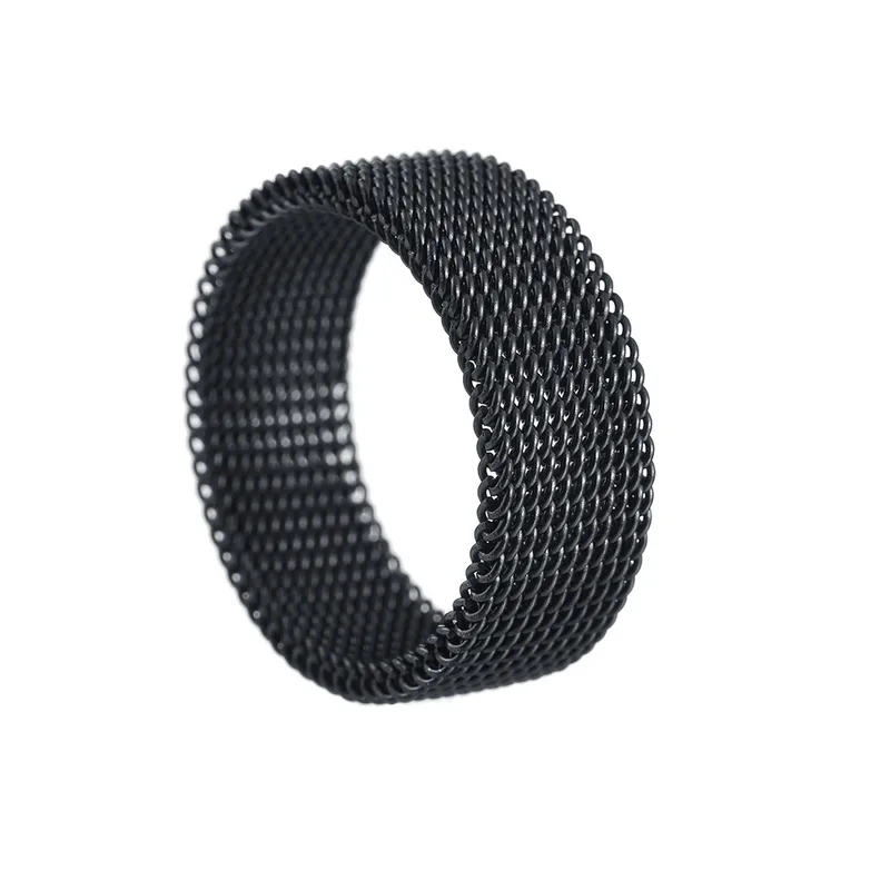 Black 8mm Flexible Mesh Stainless Steel Ring