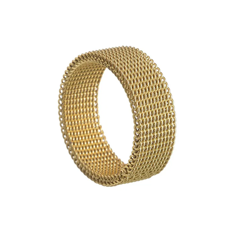 Gold 8mm Flexible Mesh Stainless Steel Ring