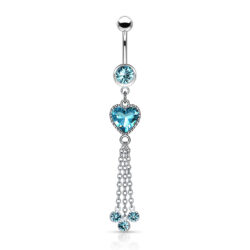 Belly Bar with an Aqua Heart and Dangles