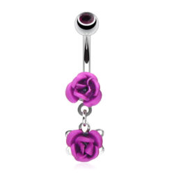 Dangle Belly Bar with 2 Purple Roses