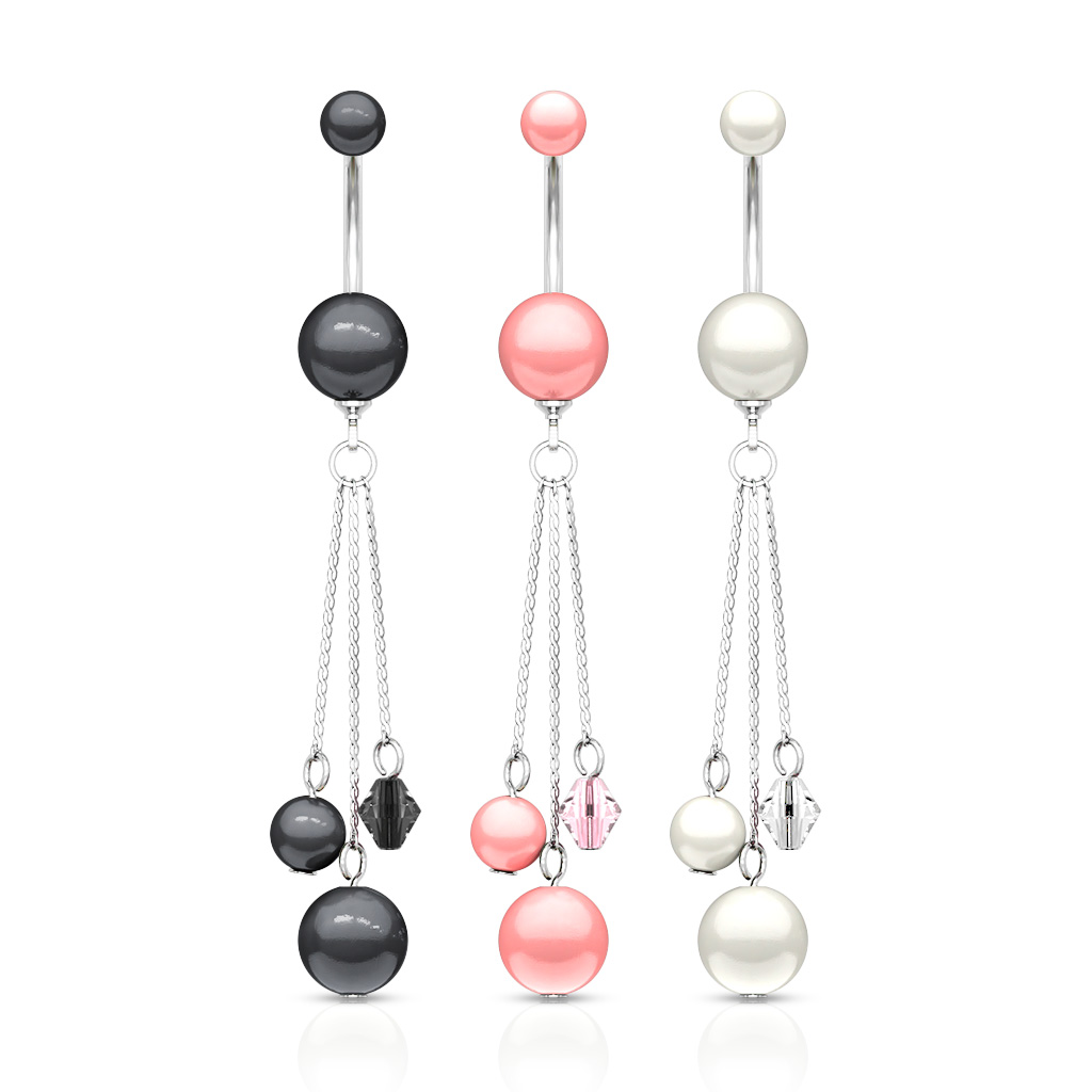 Belly Bar with Pearl Ball Dangles