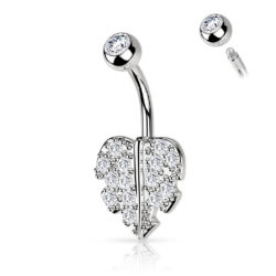 Belly Bar with a Crystal Heart Leaf