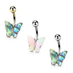 Belly Bar with Shell Covered Butterfly