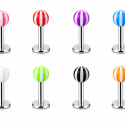 1.2mm labrets with colourful candy striped balls