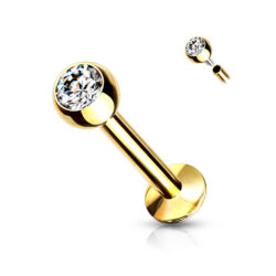 Gold Labret with a Clear 3mm CZ Ball