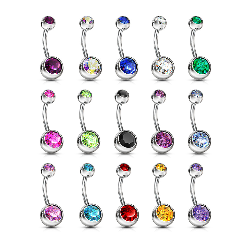 14mm Belly Bar with CZ Gems