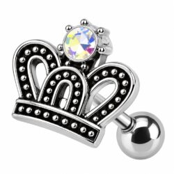 Cartilage Barbell with a Crystal Crown