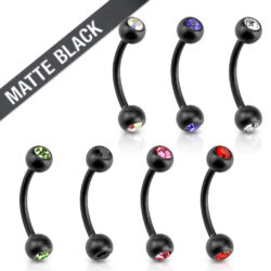 Matte Black Curved Barbell with CZ Gem Balls