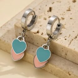 Hoop Earrings with 2 Hearts Dangle