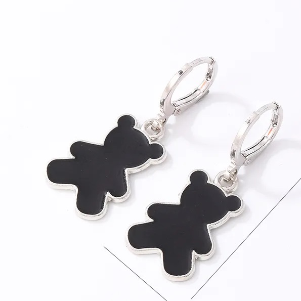Hoop Earrings with a Teddy Bear Dangle