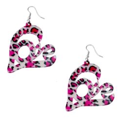 Acrylic Pink Leopard Spot Love Dangle Earrings