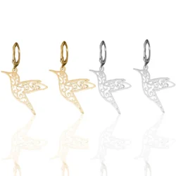 Hoop Earrings with a Humingbird Dangle