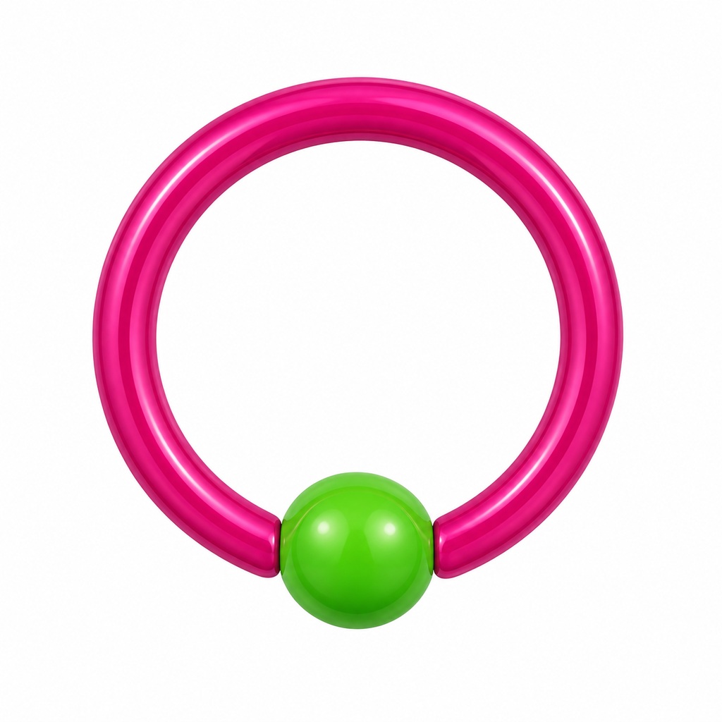 Pink captive bead ring with green ball
