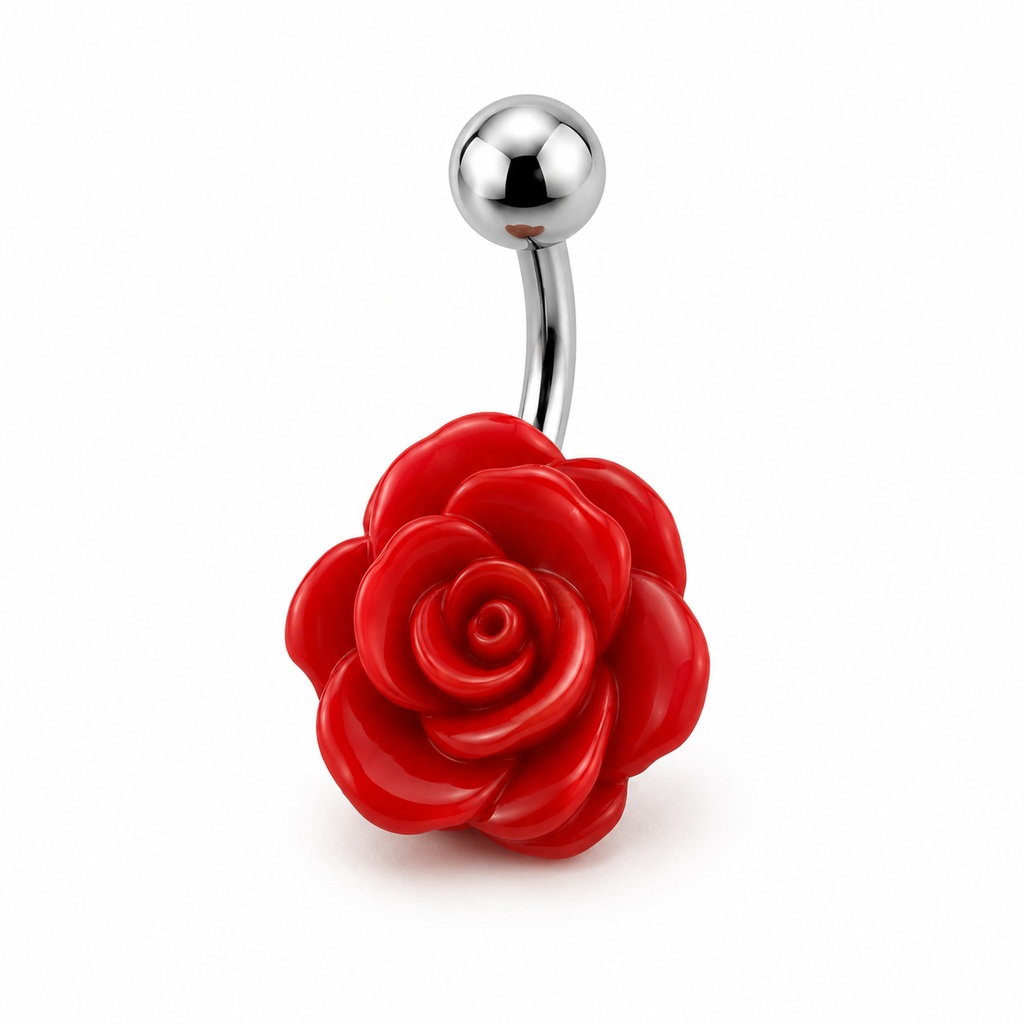 Red acrylic rose belly bar