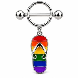 Nipple bar with rainbow sandal dangle