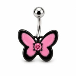Black and pink butterfly belly bar