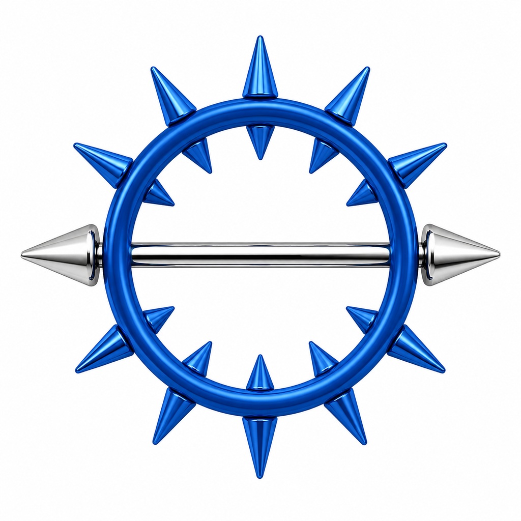 Blue spiked nipple shield with barbell