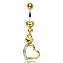 Belly Bar with Gold Hearts and a Dangle