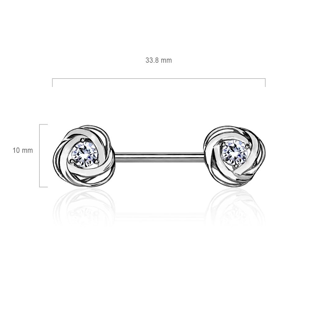 Nipple Bar with Steel Rose Blossom Ends and a Centred CZ Gem - Image 13