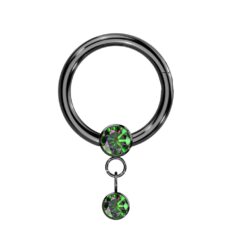 Black PCD over Titanium Hinged 8mm Ring with Round Bezel Set Vitrail Medium CZ and Bezel Set CZ Dangle