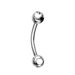 Titanium Curved Barbell with Clear CZ Gem Balls