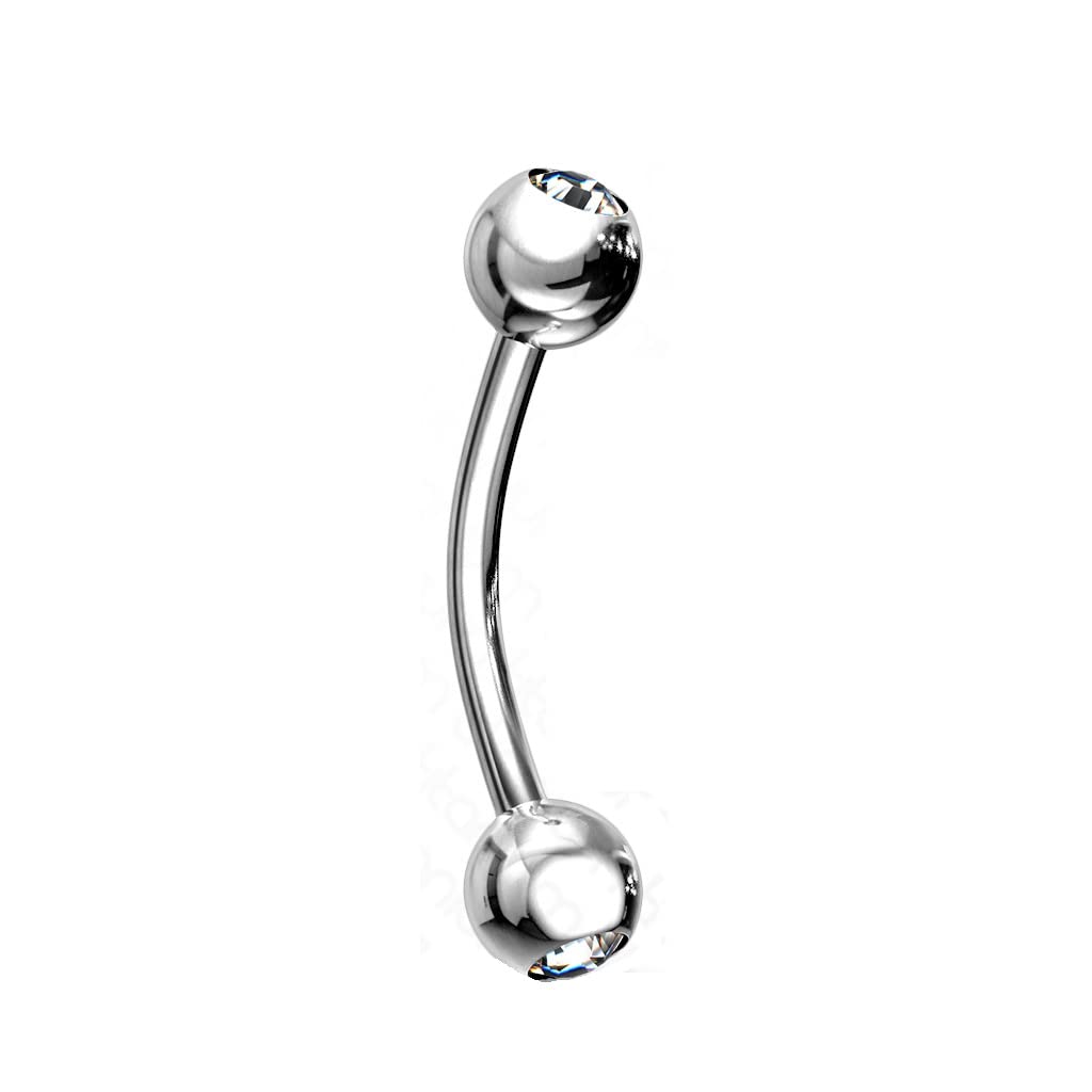 Titanium Curved Barbell with Clear CZ Gem Balls