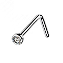 Titanium L Bend Nose Stud with a Clear CZ