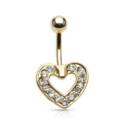 14kt Gold Belly Bar with a Pave Heart