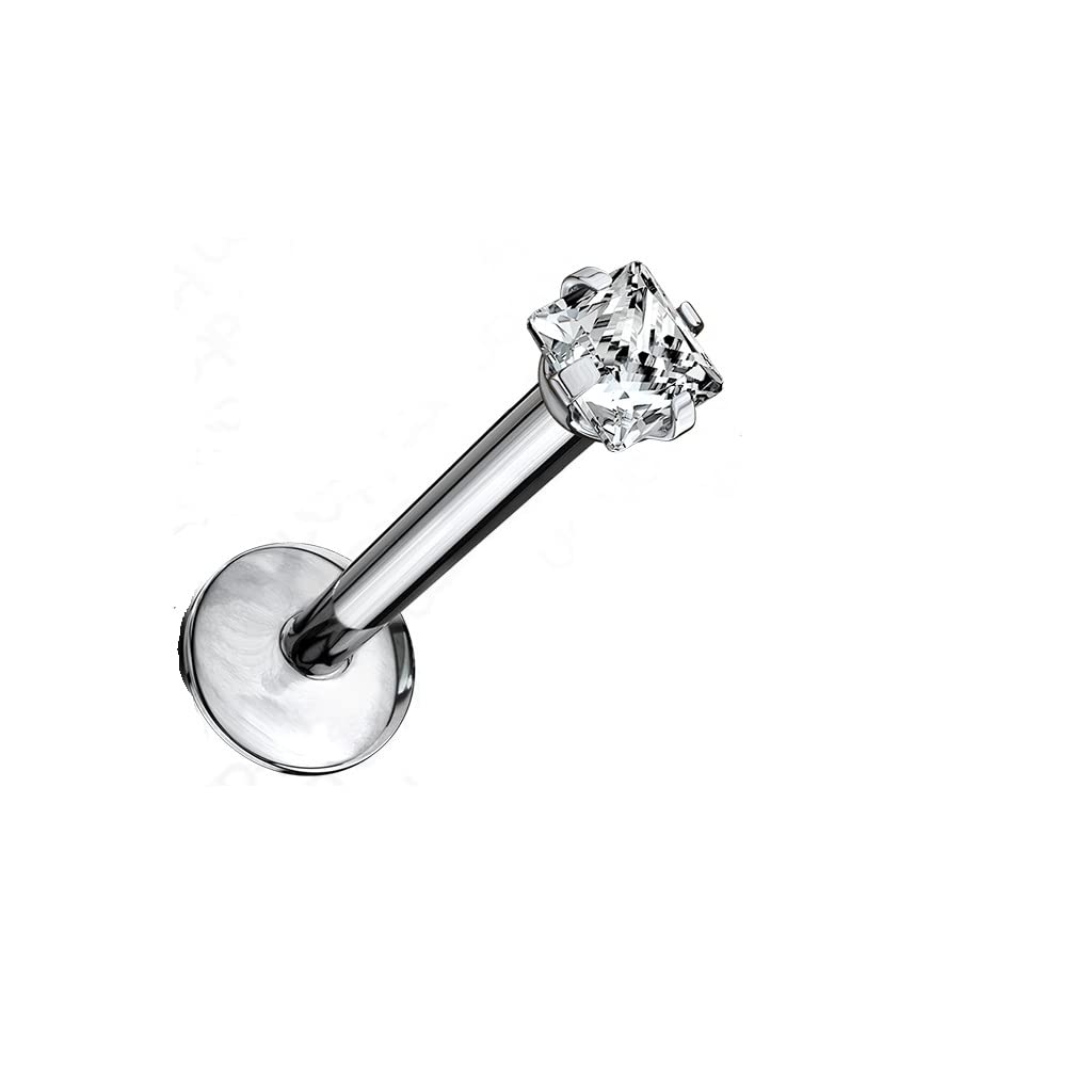 Titanium Labret with a Clear Square CZ Gem