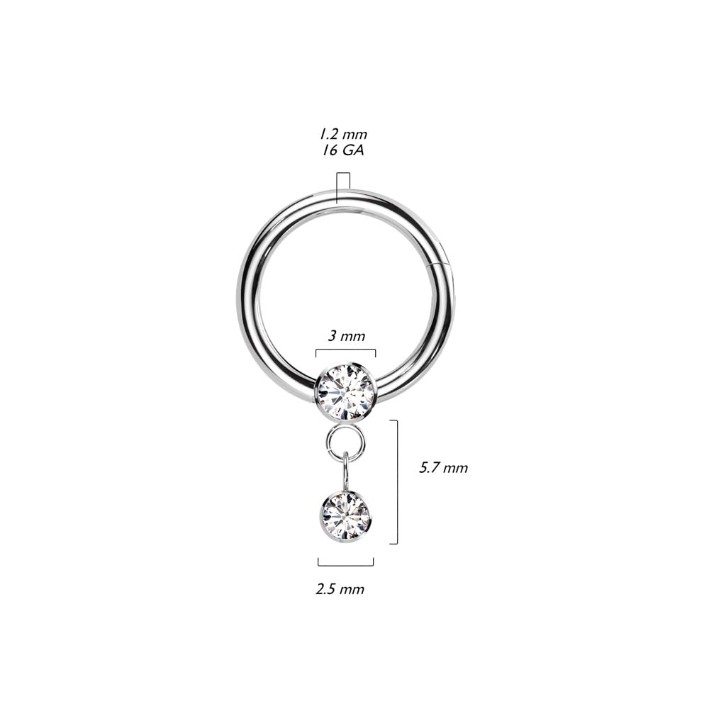 Black PCD over Titanium Hinged 8mm Ring with Round Bezel Set Vitrail Medium CZ and Bezel Set CZ Dangle - Image 3